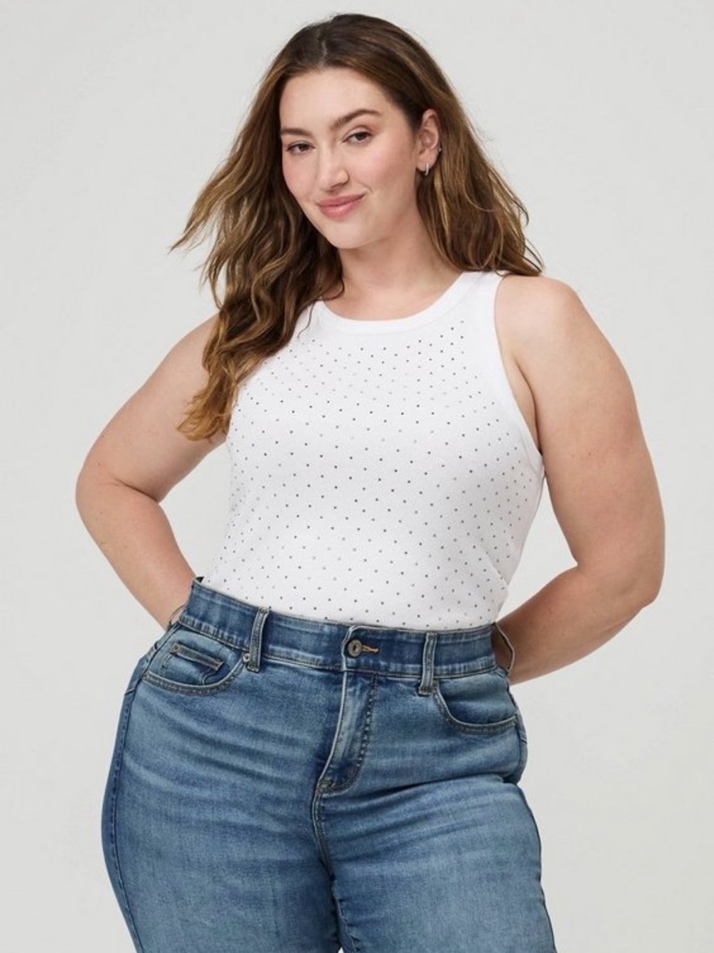 Torrid Women's White Sleeveless Rhinestone Tank Top